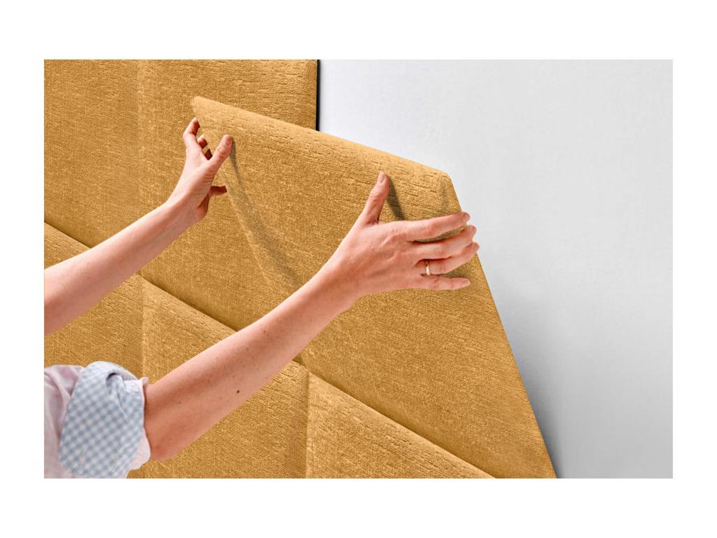 Zensova Upholstered Headboard in Eco-Friendly Wool, Composed of Interchangeable Self-Adhesive Panels, Luxury Upholstered Bedroom, Mustard, 135 cm, MHEN42158