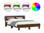 Bed frame with headboard and LED lighting, brown oak, 140x190 cm, RIMD55247