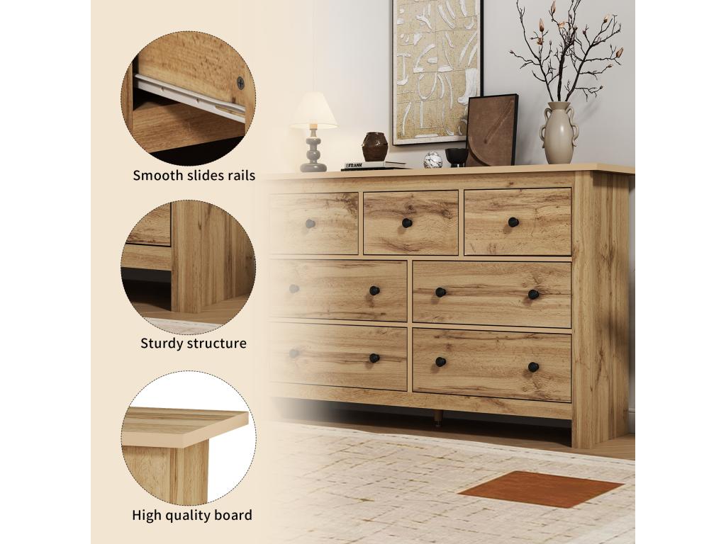 Sideboard with 7 drawers - particleboard - Natural BIBY58132