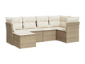 6-piece garden furniture set with cushions, beige woven resin UWQJ76583