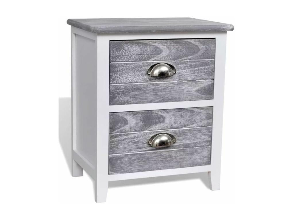 Lysvia 2-Drawer Bedside Table in White and Grey Paulownia Wood - Set of 2 GMQD02039