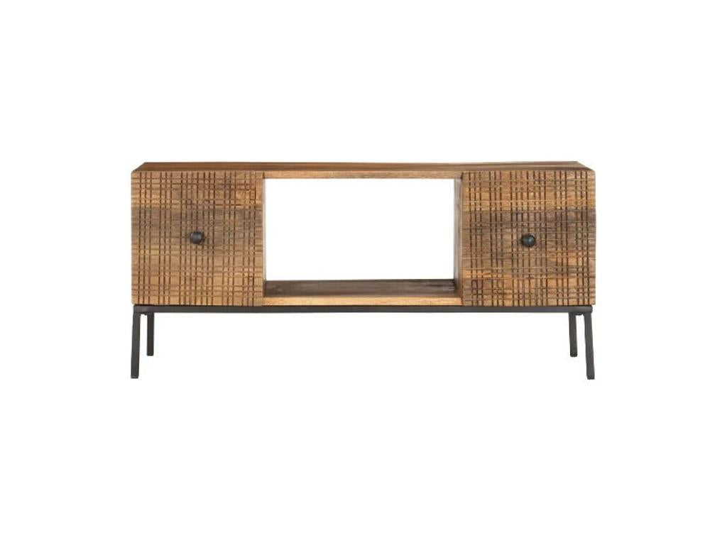 Rectangular coffee table with 2 doors, solid mango wood and metal, Zensova Grey WFIN93839
