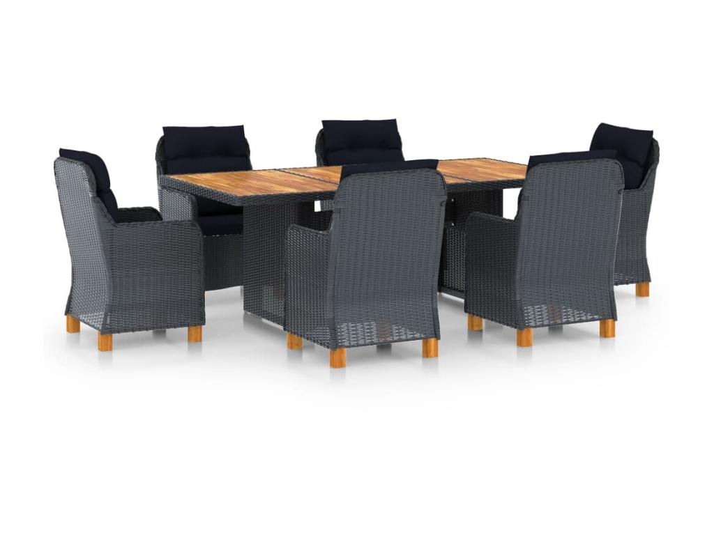 7-piece dining set with cushions, dark grey wicker resin, 5 SFXR84329