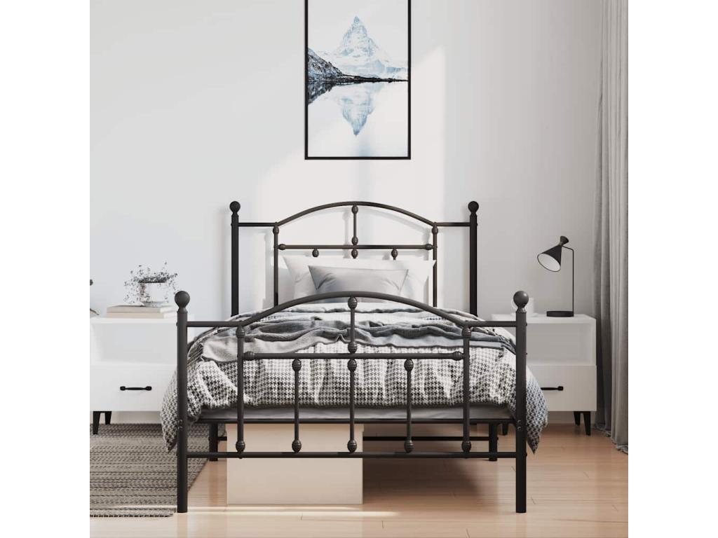 Metal bed frame without mattress with black bed legs 100x190cm BIDA51979