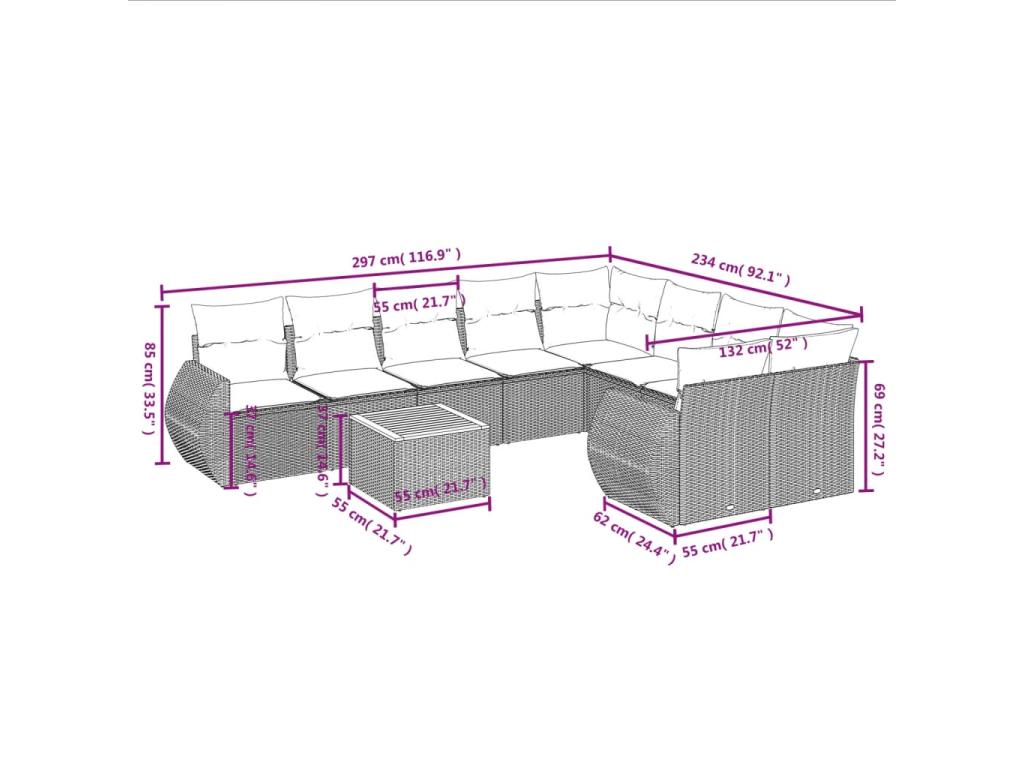 10-piece beige resin wicker garden furniture set with cushions NDCT83259