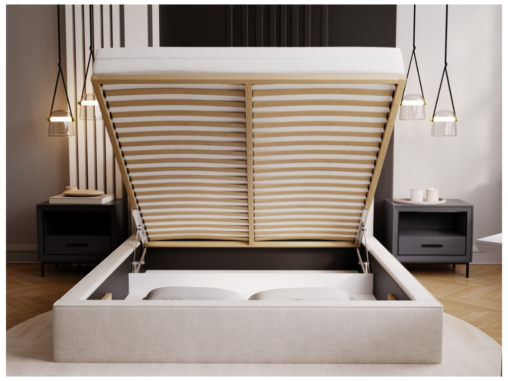 Upholstered bed with storage - 200x200 - double bed - velvet - grey - Zensova OQYO93725