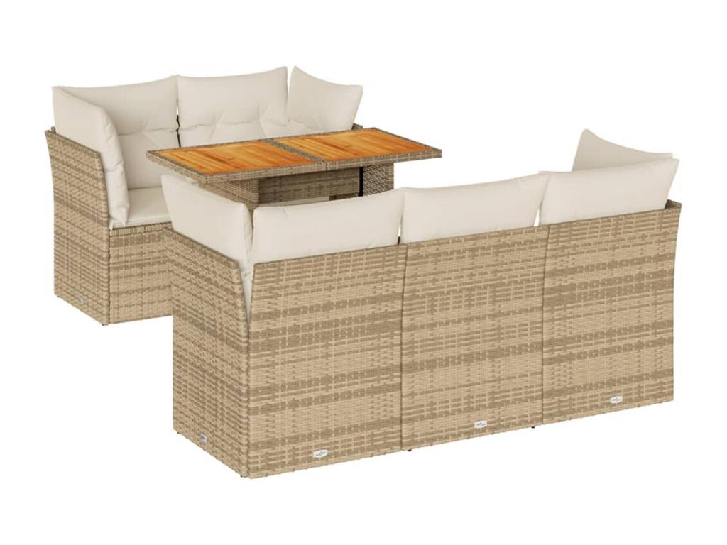 6-piece garden furniture set with cushions, beige woven resin DHMQ63445