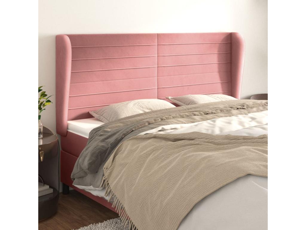Headboard with wings, Pink, 163x23x118/128 cm, Velvet, CLIB25246