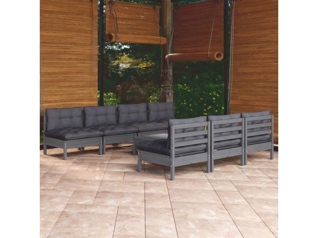 8-piece garden furniture set with cushions, anthracite pine wood OWEY27275