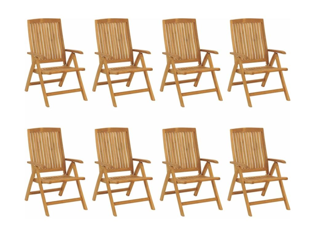 Reclining garden chairs and cushions, set of 8, solid teak VMQH57032