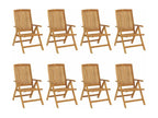 Reclining garden chairs and cushions, set of 8, solid teak VMQH57032