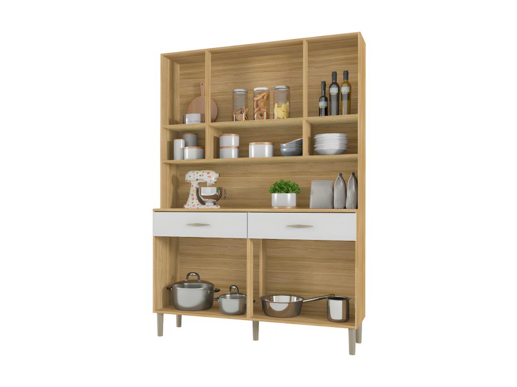 Kitchen Buffet with 8 Doors and 2 Drawers, Oak and White, W 121.4 cm, H 173.5 cm, D 36.3 cm, VUXX66698