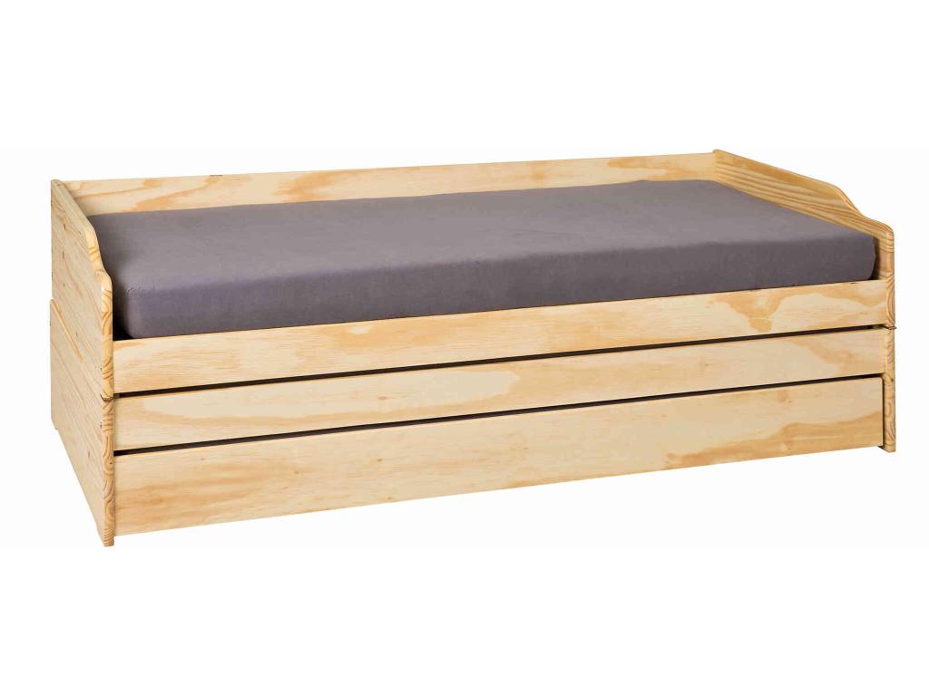 Trundle bed for 3 people in solid light oak wood 90x200 - LT12015 FMUP33645