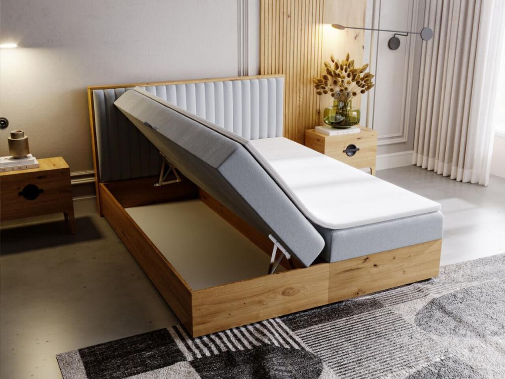Zensova Continental Bed with Storage - 140x200 - Double - Wooden with Upholstered Headboard - Light Grey HMHJ32174