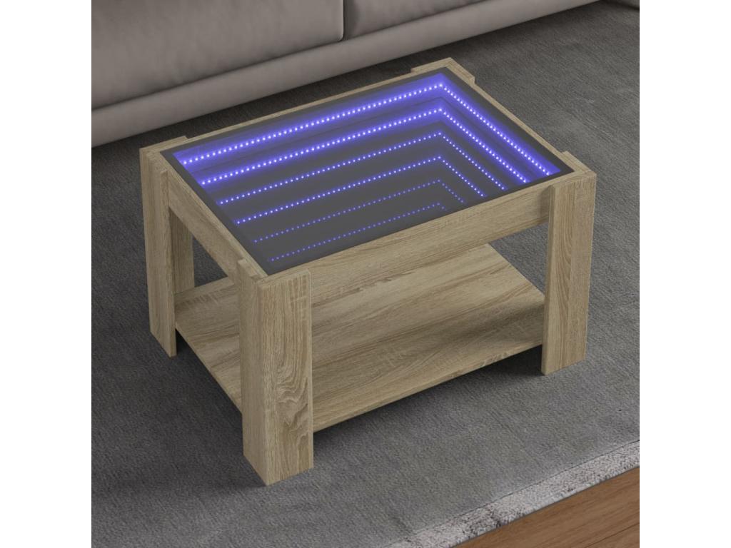 Coffee table with LED lighting, oak finish, 73x53x45 cm, engineered wood, WYNR11027