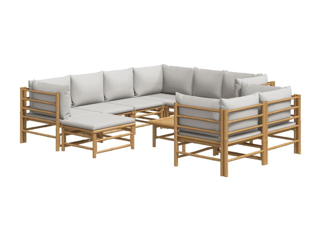 10-piece garden furniture set with light grey cushions Zensova XABK71550
