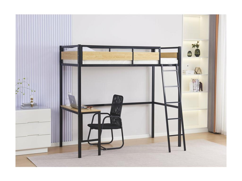 Loft bed with desk - 90x190 cm - Black KAOL96331