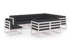 9-piece garden furniture set with cushions, white, solid pine wood LNFX69485