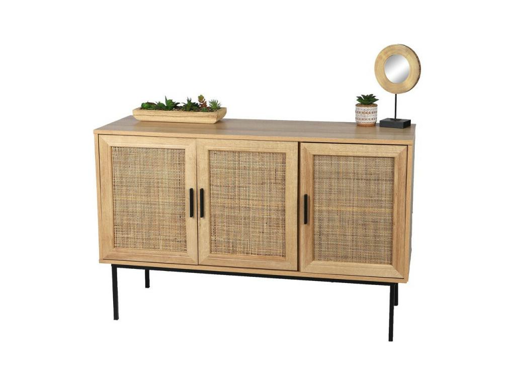 Lumenao wood and metal sideboard with 3 doors - Brown/black - W 120 x D 39 x H 77 cm MNXP27223