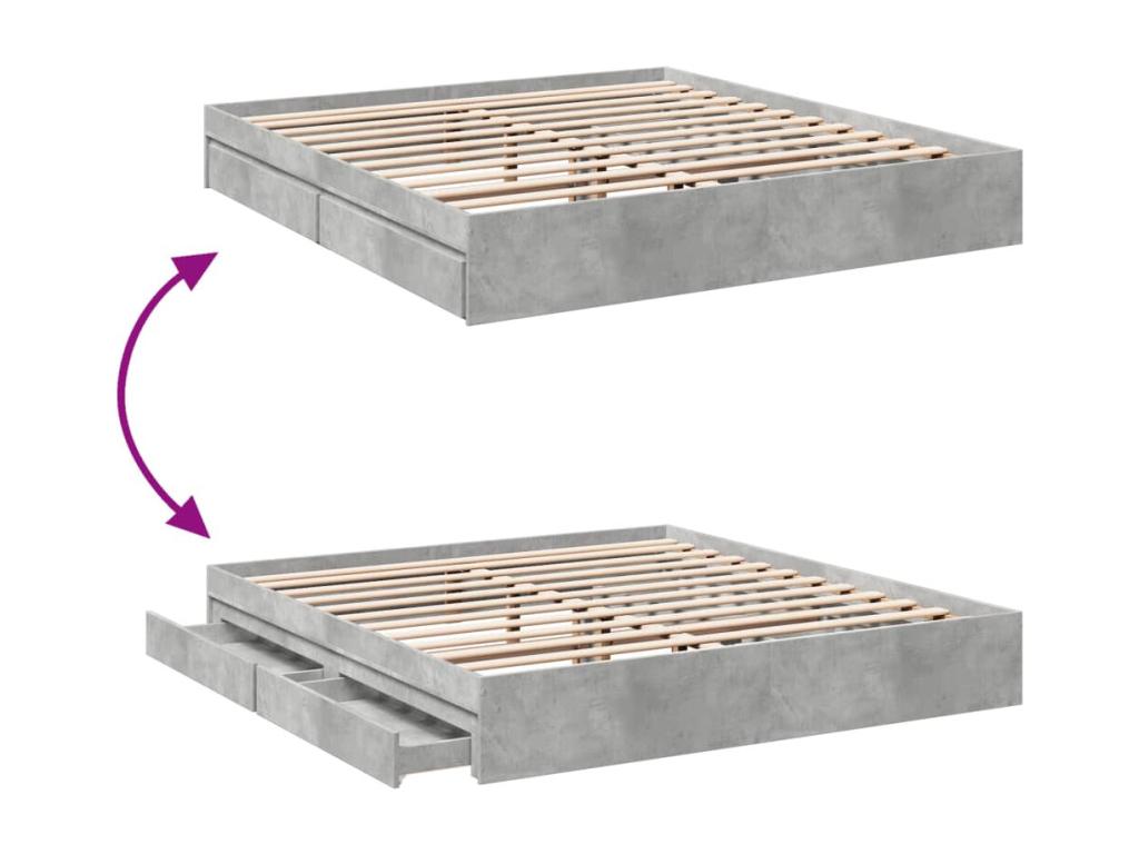 Bed frame and drawers, concrete grey, 200x200 cm, engineered wood KAKJ07967