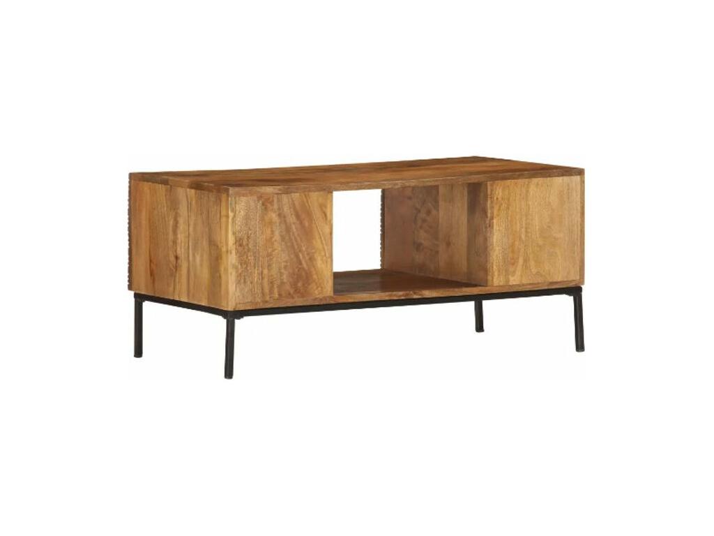 Rectangular coffee table with 2 doors, solid mango wood and metal, Zensova Grey WFIN93839