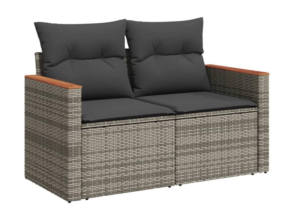 Garden furniture set with cushions, 10 pieces, grey woven resin QUTV01134