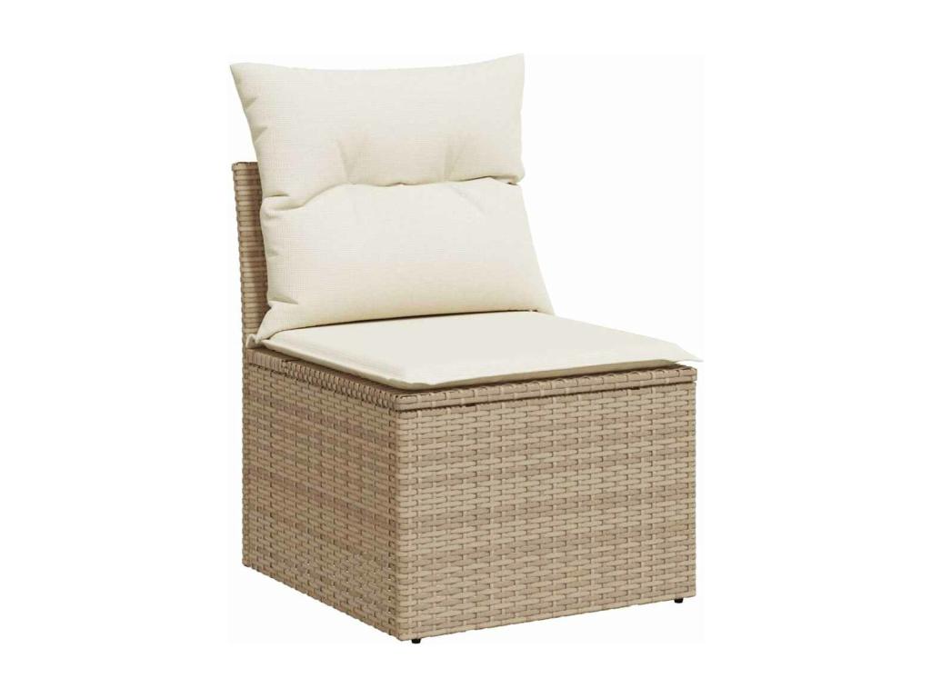 7-piece garden furniture set with cushions, beige woven resin NJLF38409