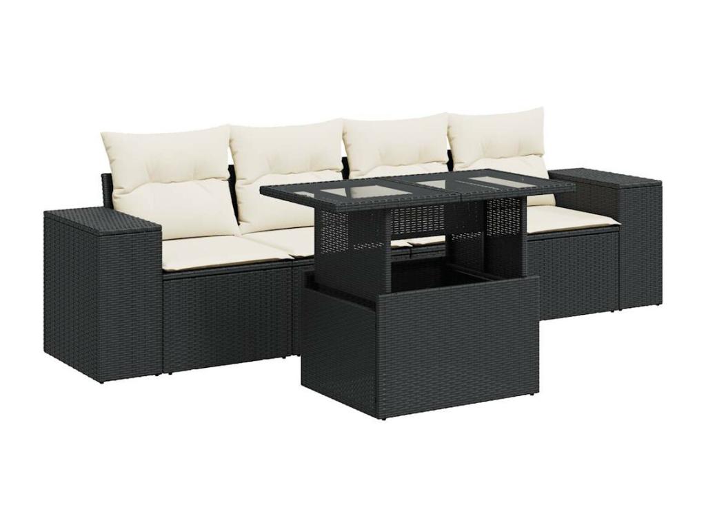 5-piece garden furniture set with cushions, Zensova woven resin FFBH77180