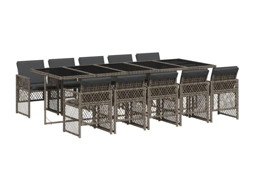 11-piece garden dining set with grey poly rattan cushions KOHP45953