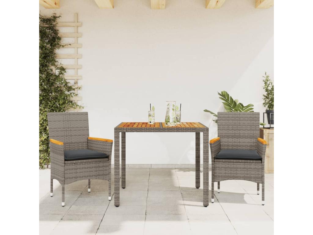 Elariva GGAI75969 Grey Rattan Garden Dining Set with Cushions 3 pcs
