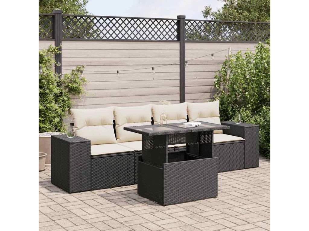 5-piece garden furniture set with cushions, Zensova woven resin FFBH77180