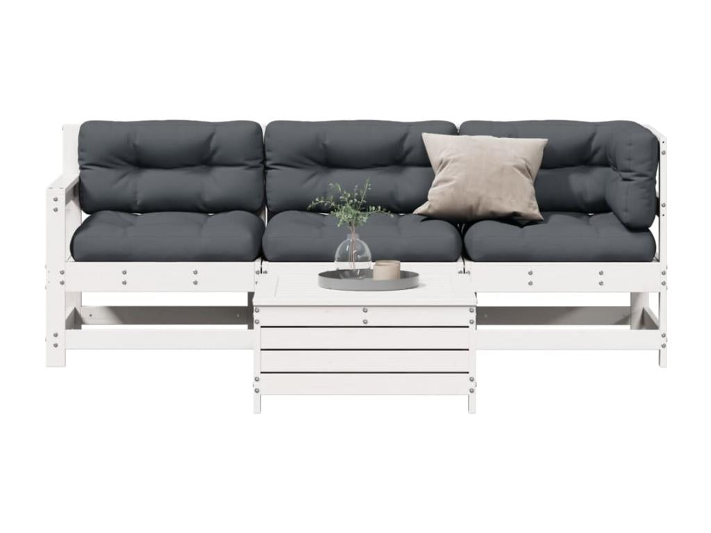 4-piece garden furniture set with cushions, white, solid pine wood WHIZ59166