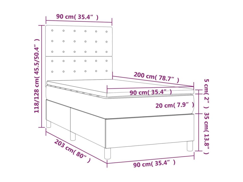 Bed base, mattress, and LED lighting 90x200 Fabric ZPDY14541