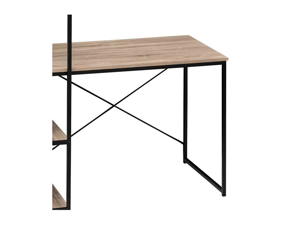 Desk with shelves in oak MDF and black metal - W- 113 x H- 60 x D- 120 cm SYFV70482