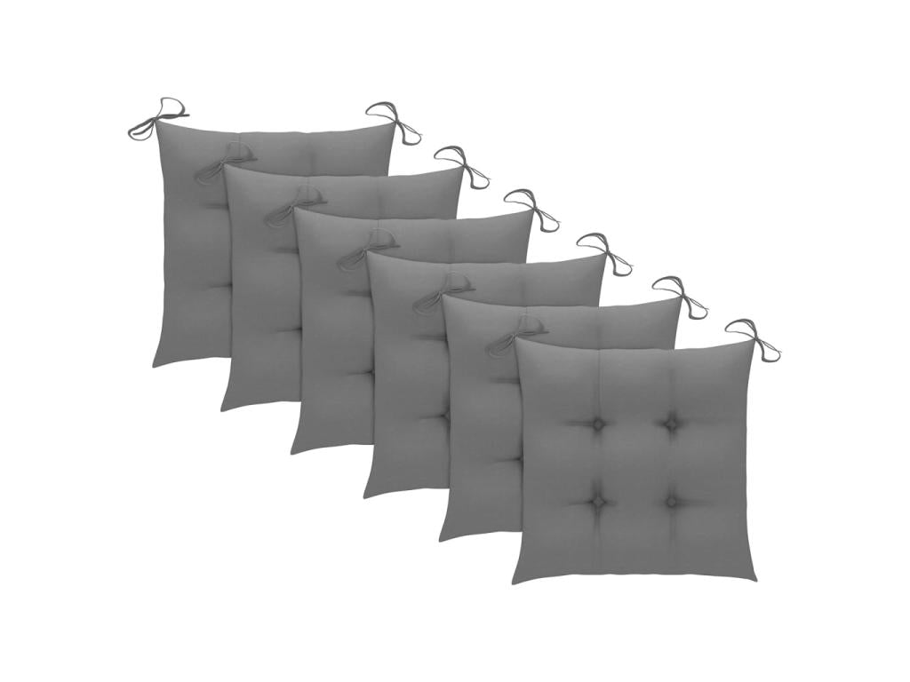 6-piece garden chairs with grey cushions, solid teak wood VTAF33755