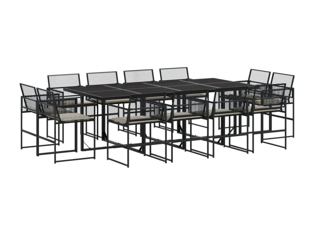 13-piece garden dining set with cushions, Zensova woven resin DFYP01336