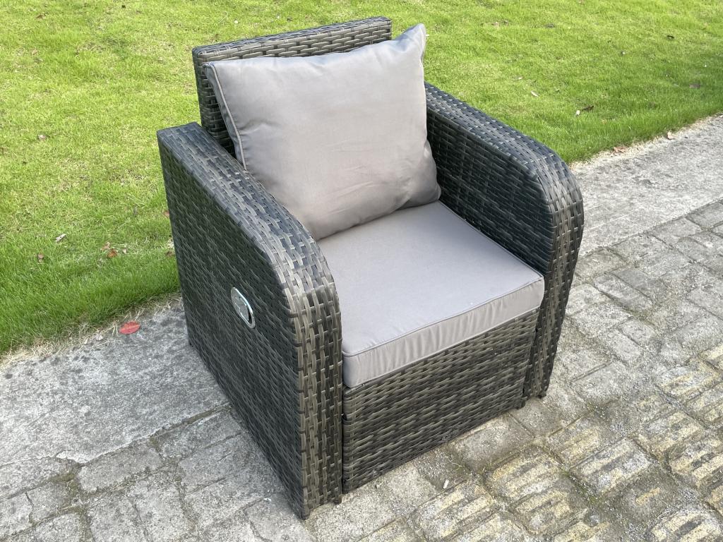 6-seater rattan garden furniture set with sofa, stools, rectangular table, coffee table, and chair. MéElariva dark grey WUZX09596