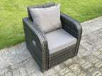 6-seater rattan garden furniture set with sofa, stools, rectangular table, coffee table, and chair. MéElariva dark grey WUZX09596