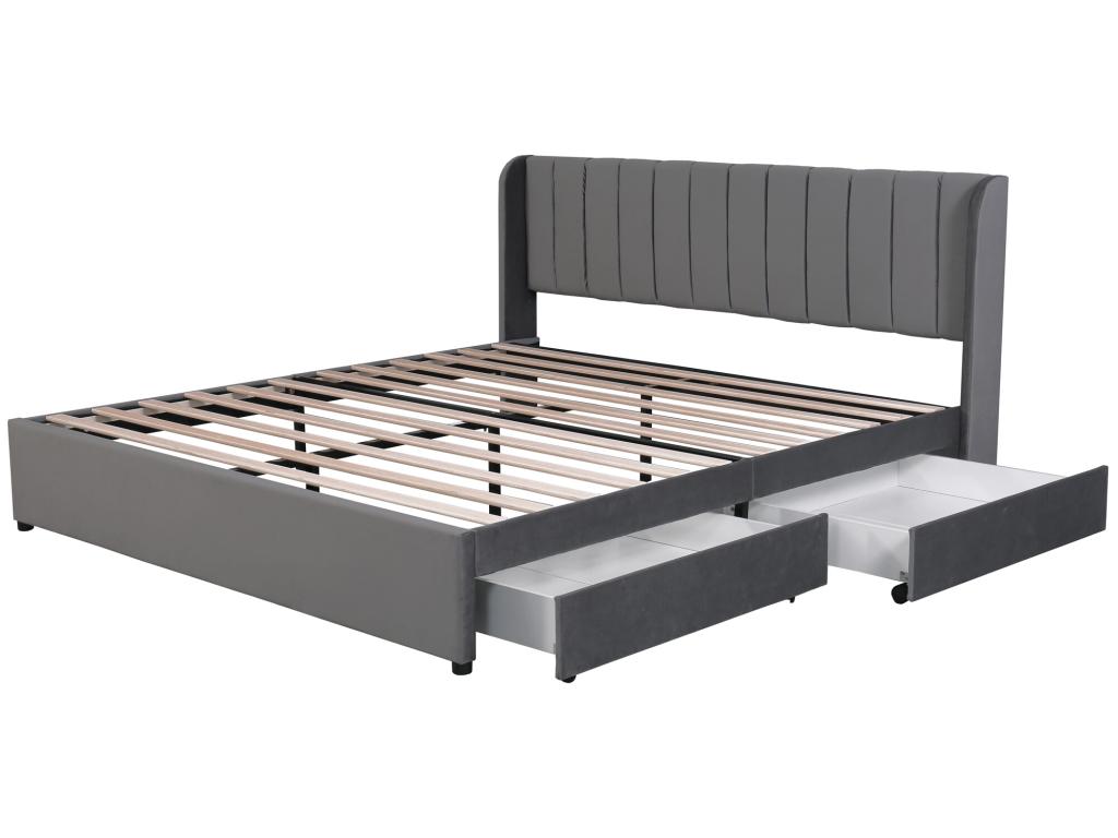 180x200cm bed with 2 drawers - upholstered in velvet - modern style - Grey HAMJ02321