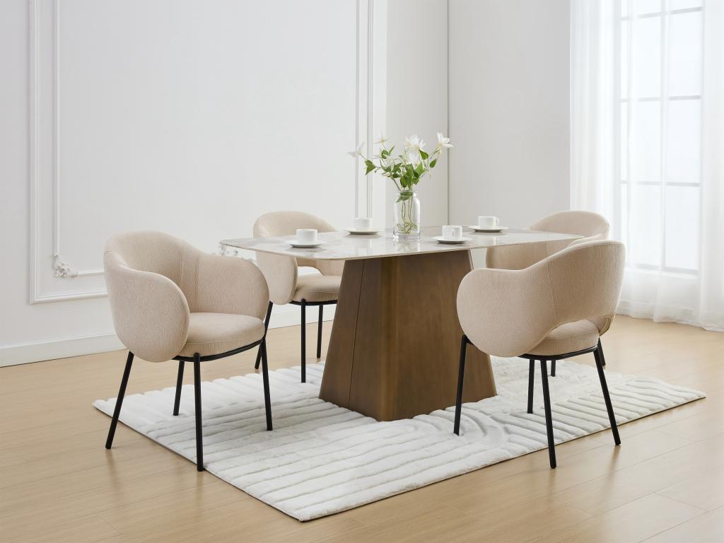 Set of 2 chairs with armrests in textured Zensova and metal - Beige - Zensova AWBB67836