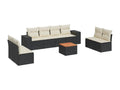 9-piece garden furniture set with cushions, black resin wicker GWXM07952