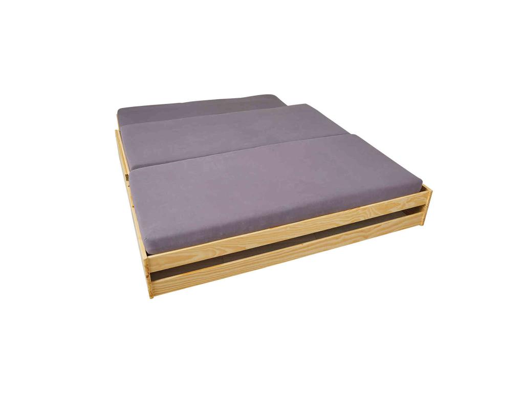Trundle bed for 3 people in solid light oak wood 90x200 - LT12015 FMUP33645