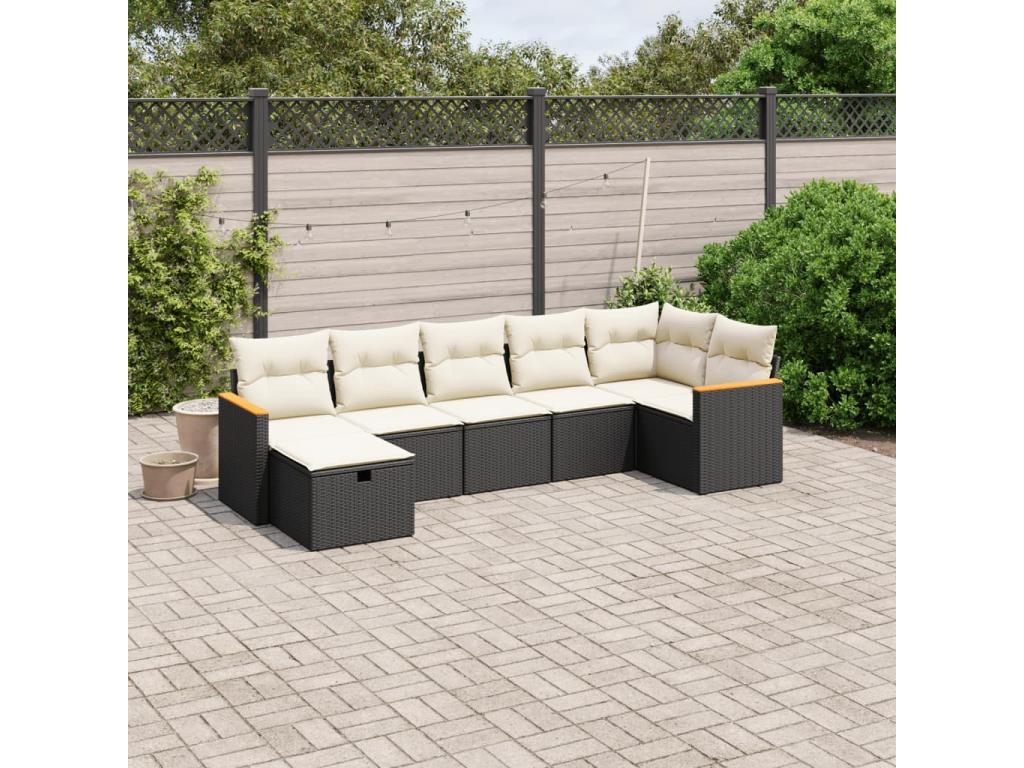 7-piece garden furniture set with cushions, Zensova woven resin SYVF84538