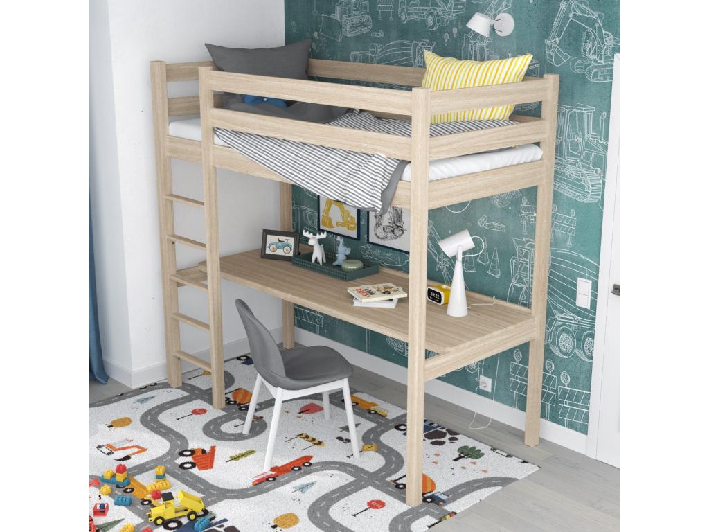Oak loft bed with desk N05 Whitewashed Oak 80x190 LADT67256