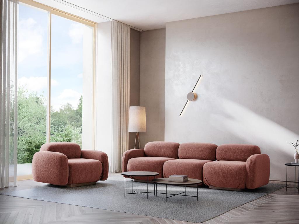 Modular 3-seater sofa in chenille fabric - muted pink - Elariva PHOU92803