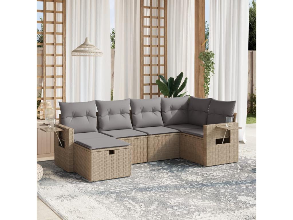 6-piece garden furniture set with cushions, meElariva beige woven resin QDTD03560