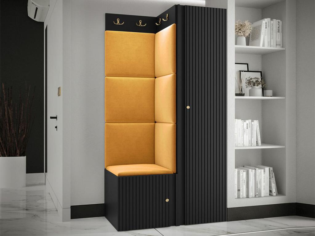 Zensova 390 entryway furniture, 186x82x46cm, Zensova - Yellow MDF - Laminate - Upholstery KVEI87312