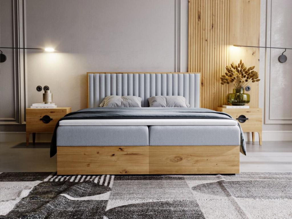 Zensova Continental Bed with Storage - 140x200 - Double - Wooden with Upholstered Headboard - Light Grey HMHJ32174