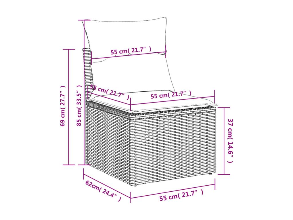 9-piece garden furniture set with grey resin wicker cushions LKSA19071
