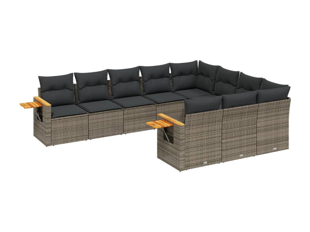 Garden furniture set with cushions, 10 pieces, grey woven resin, ZUBO89141
